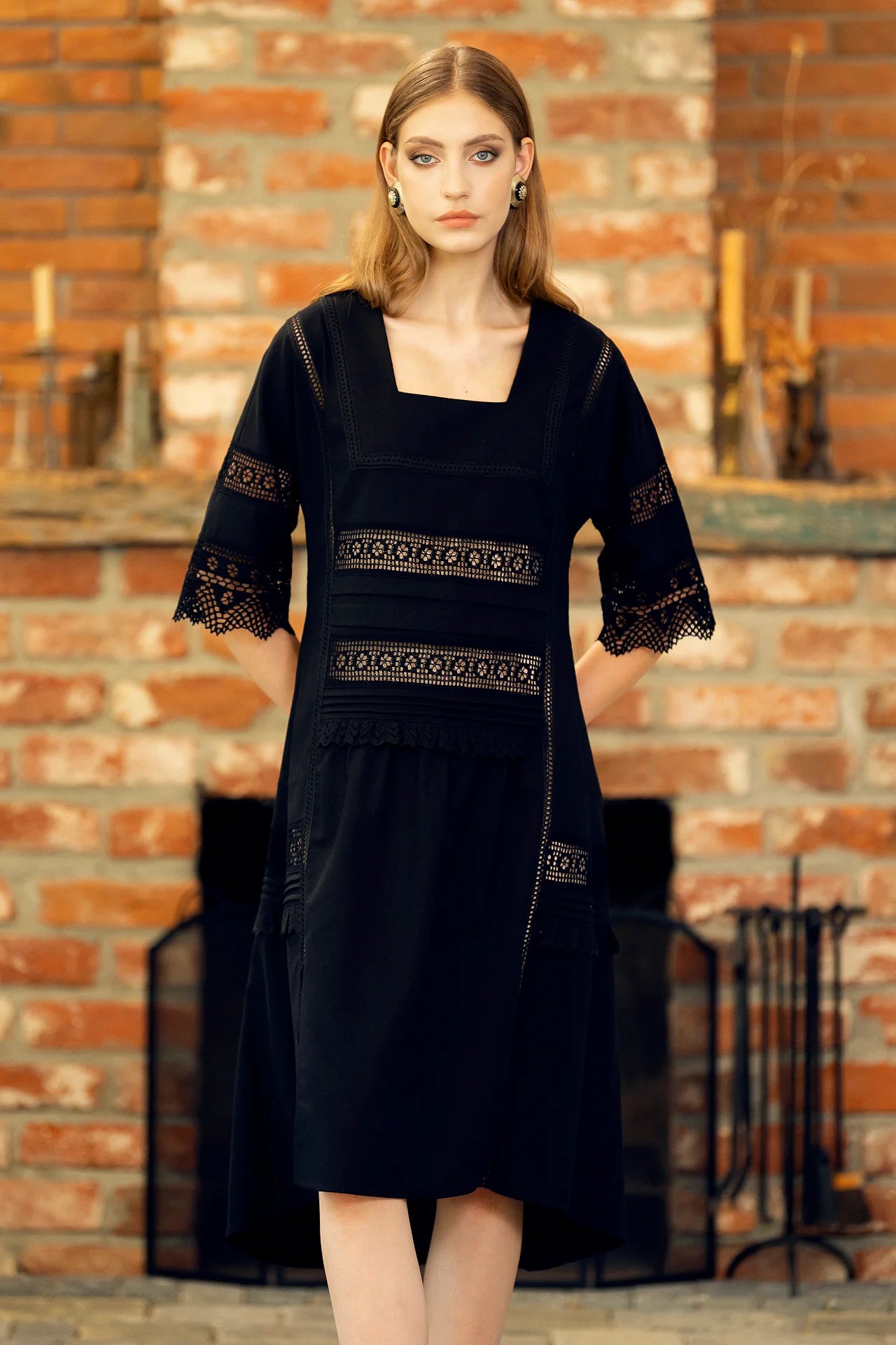 Rochie Neagra Din In Si Dantela Traditionala
