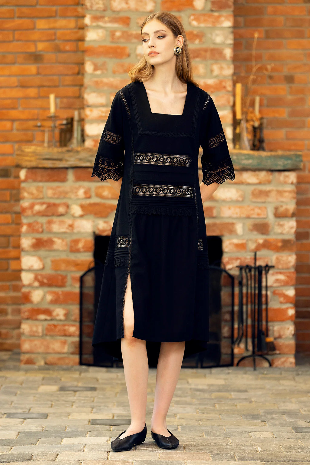 Rochie Neagra Din In Si Dantela Traditionala