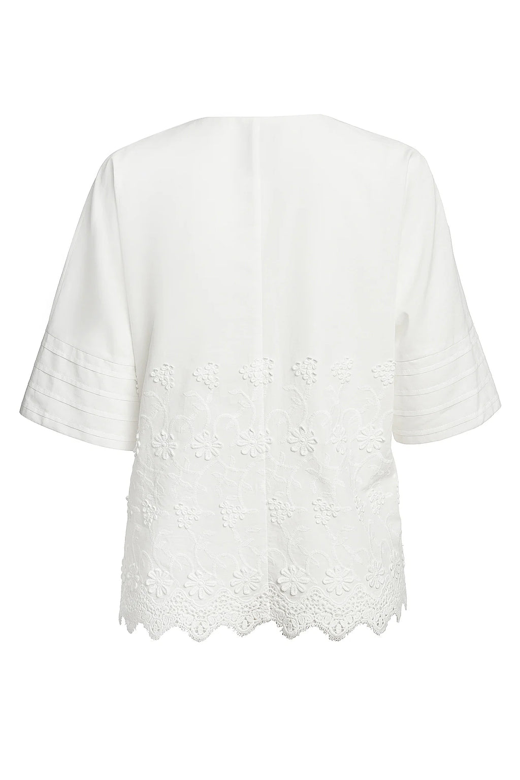 Bluza kimono albă din batist de bumbac și broderie tridimensională