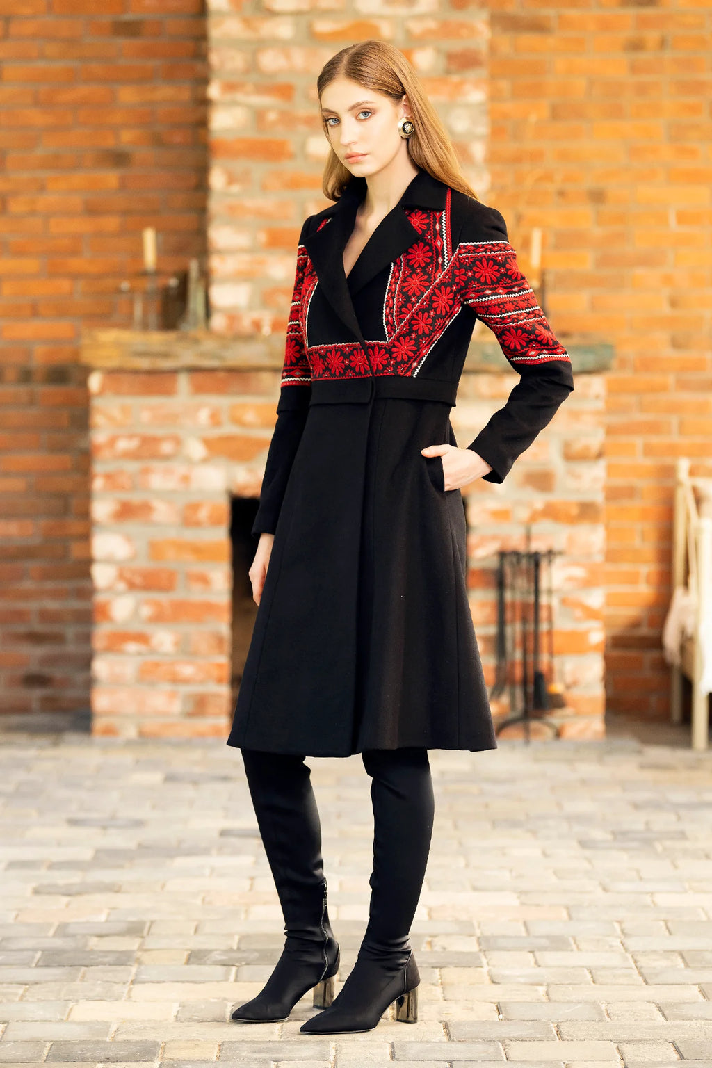 Pardesiu Midi Din Stofa De Lana Si Jacquard Tesut Malvina