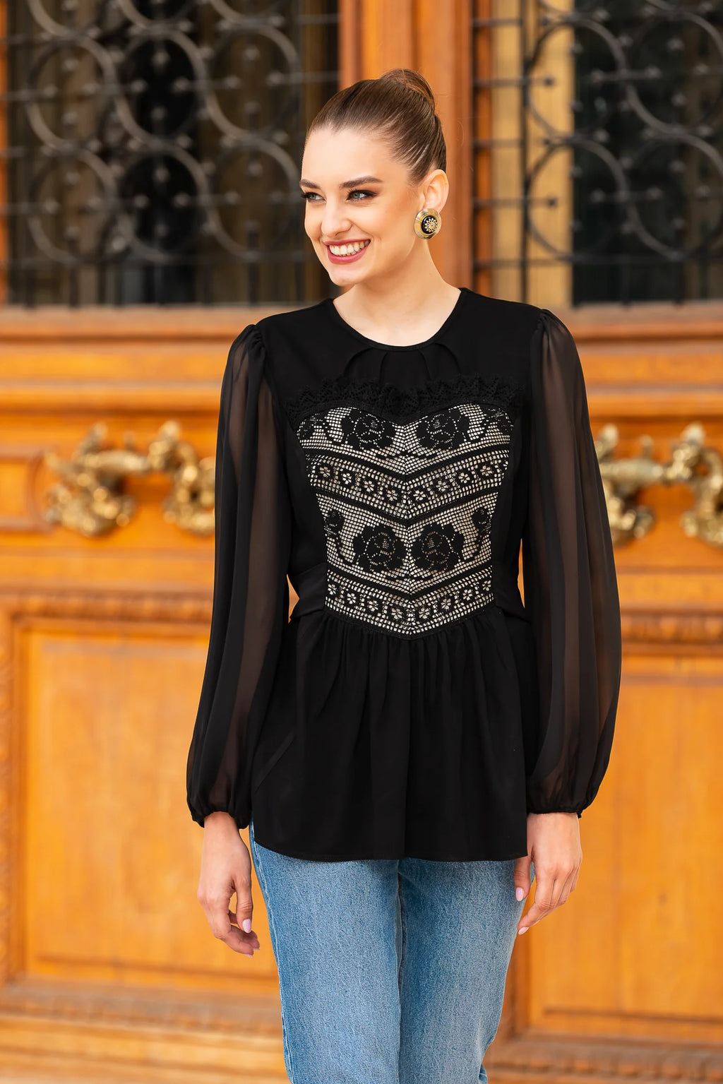 Bluză neagră cu Corset Integrat