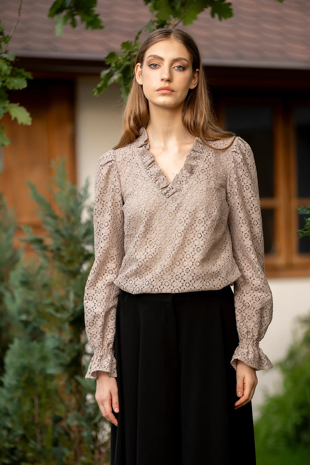 Bluza Grej Din Dantela De Bumbac Ozana