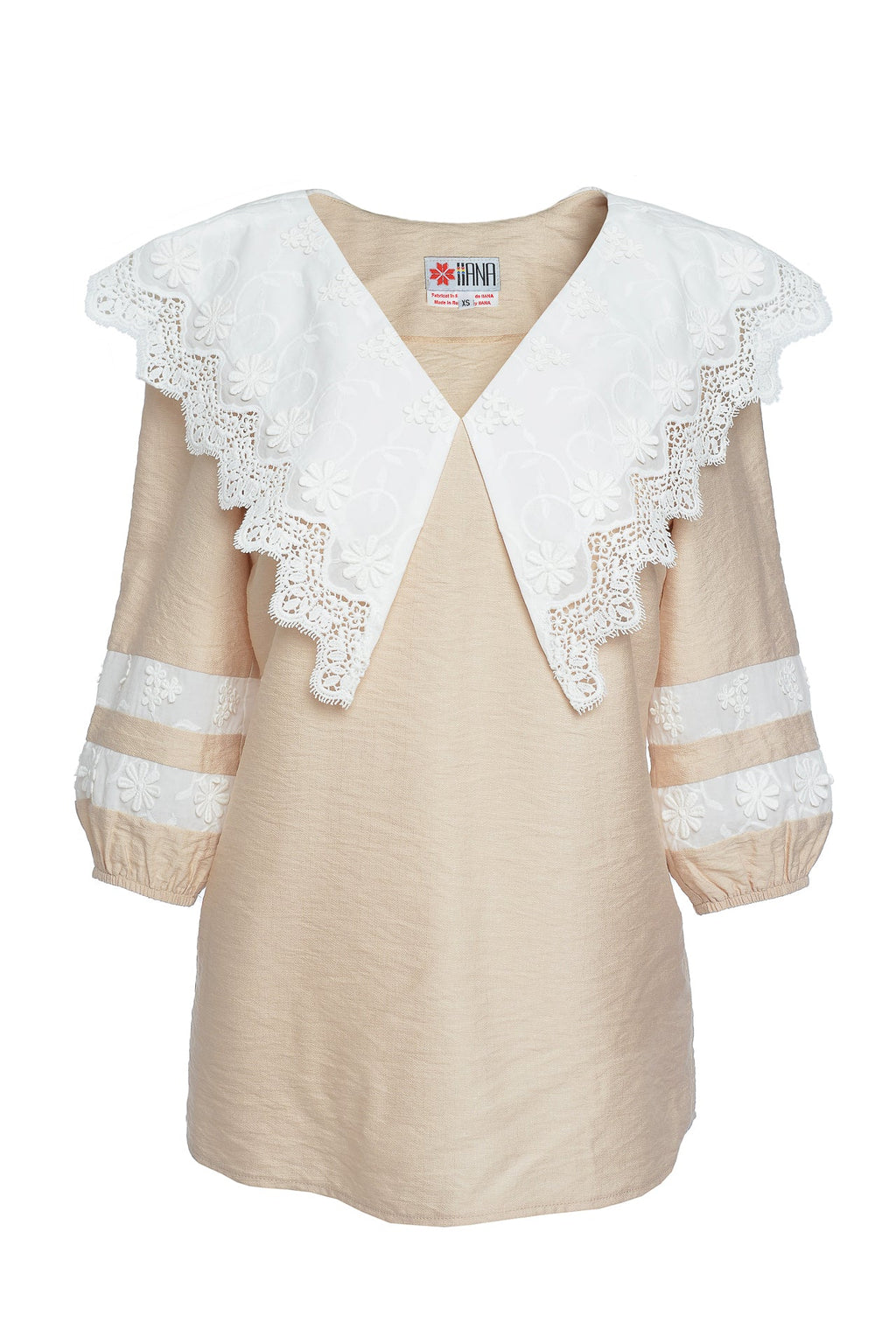 Bluza Crem Cu Guler Din Broderie Tridimensionala