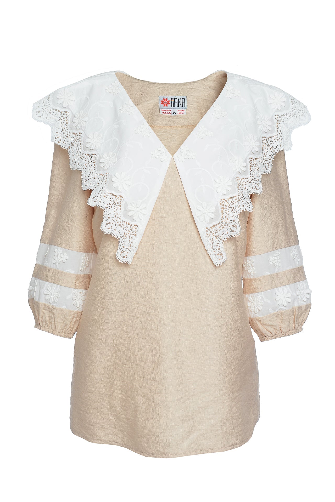 Bluza Crem Cu Guler Din Broderie Tridimensionala