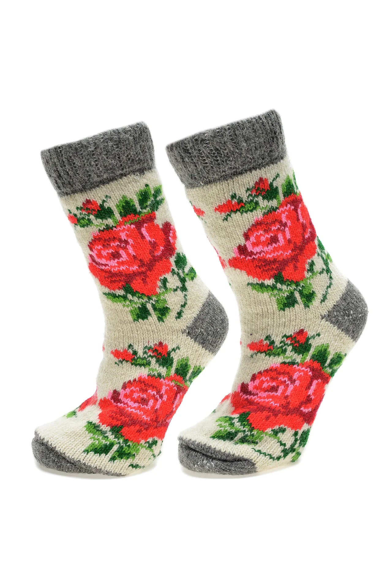 Sosete Nature din Lana cu Trandafiri