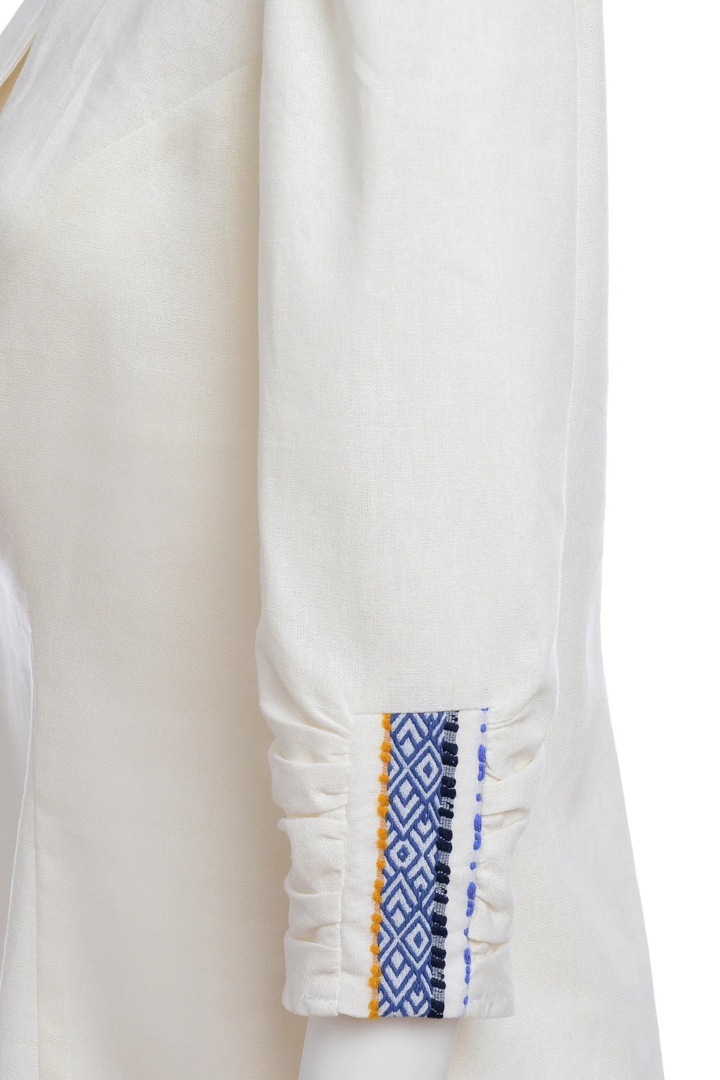 Camasa din In si Jacquard Etnic Albastru