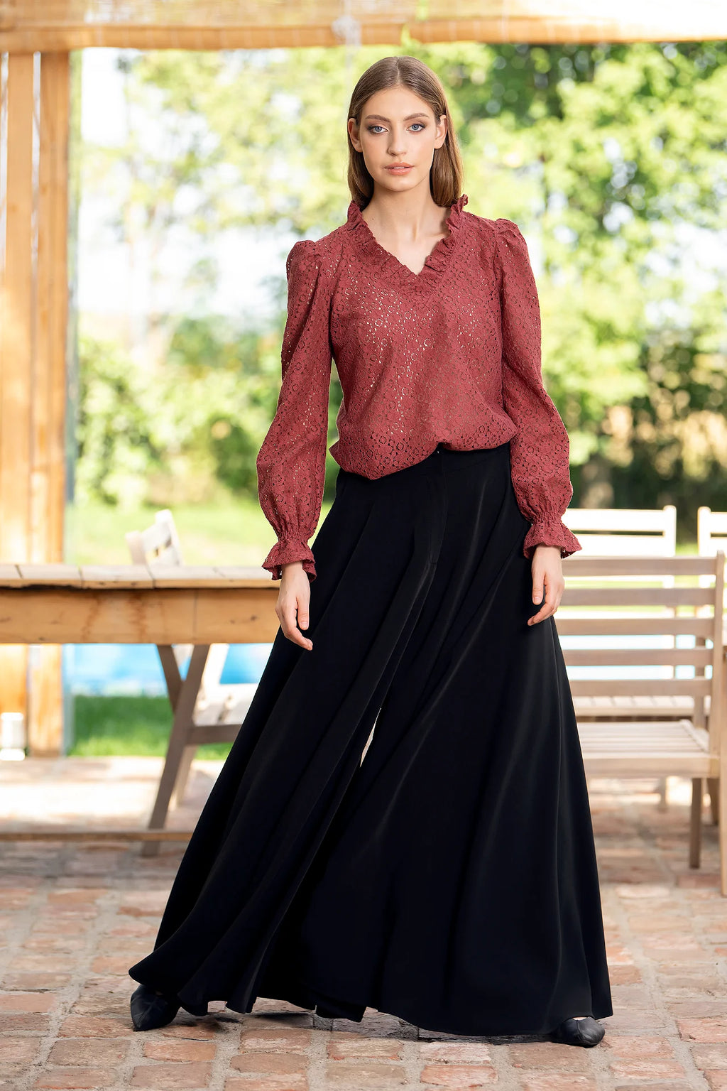 Bluza Caramizie Din Dantela De Bumbac Selina