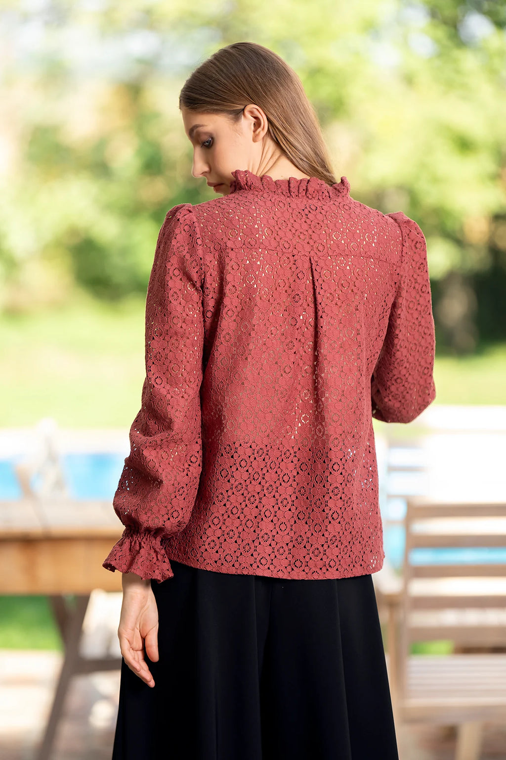 Bluza Caramizie Din Dantela De Bumbac Selina