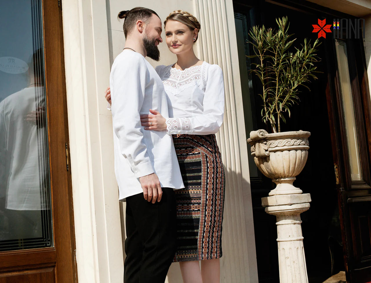 Camasa Romaneasca cu Dantela Traditionala de Bumbac