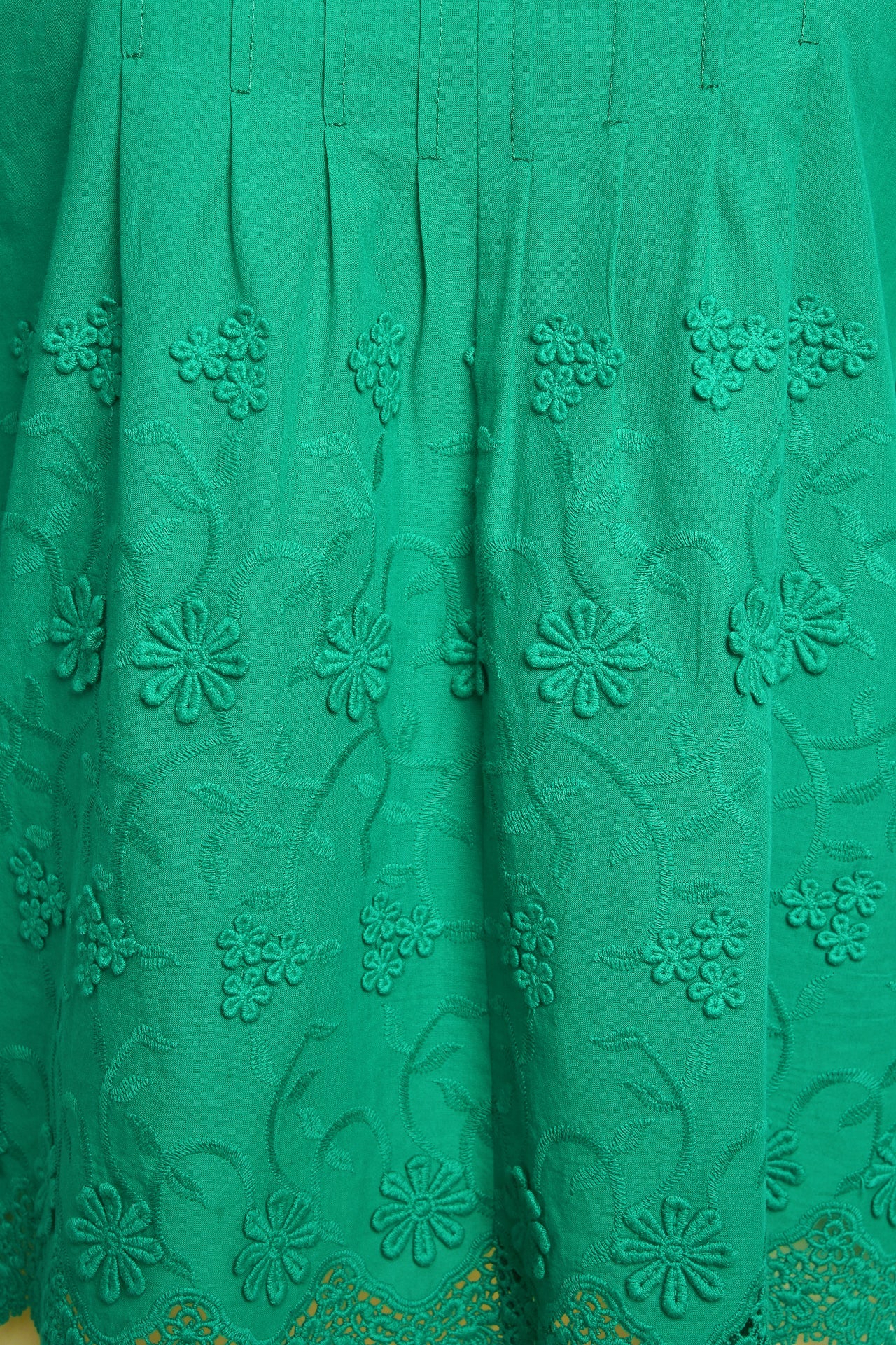 Bluza kimono verde din batist de bumbac și broderie tridimensională