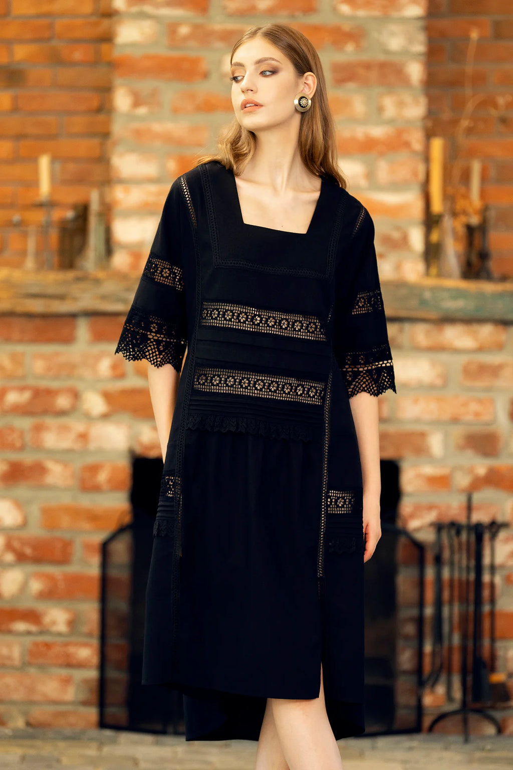 Rochie Neagra Din In Si Dantela Traditionala