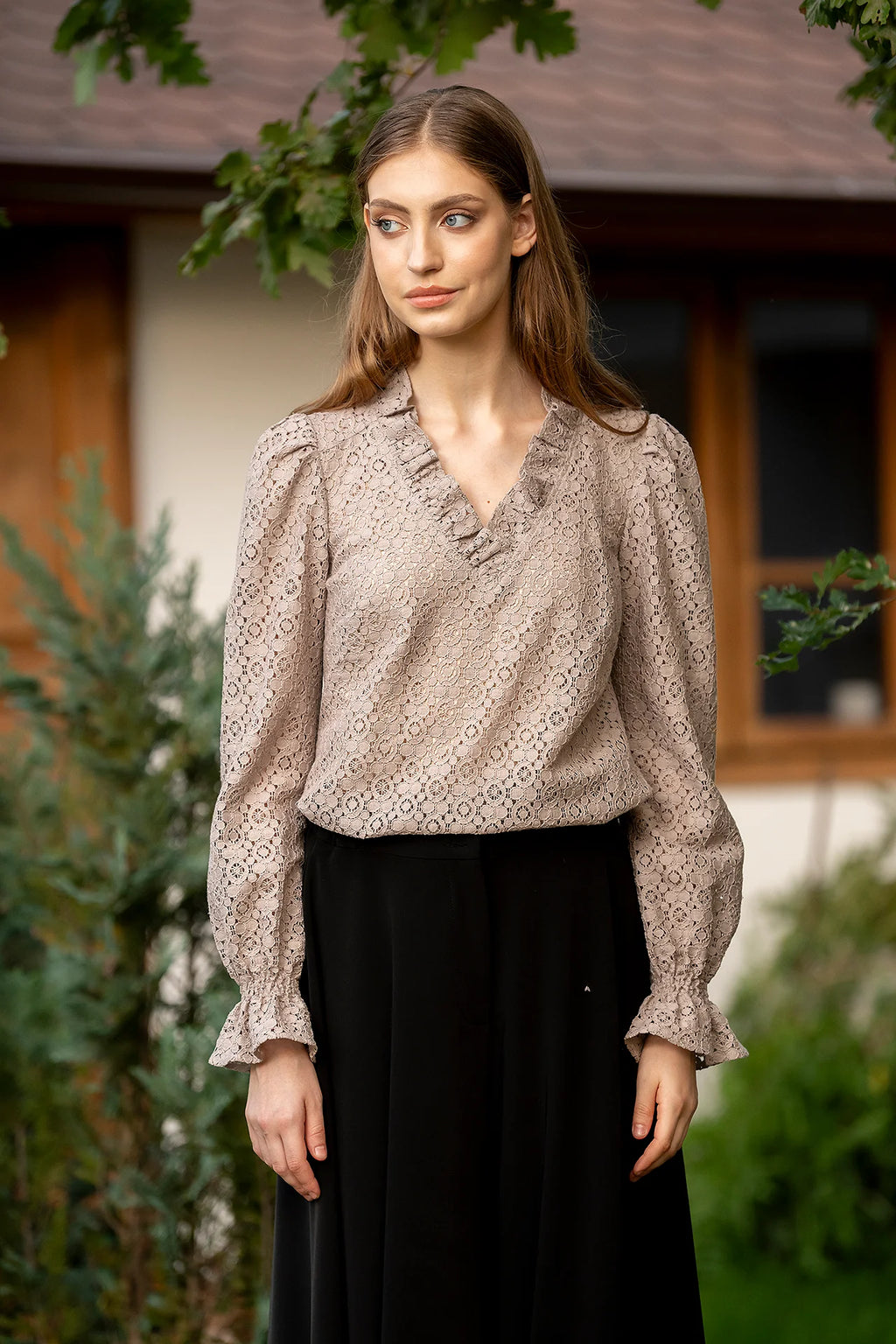 Bluza Grej Din Dantela De Bumbac Ozana