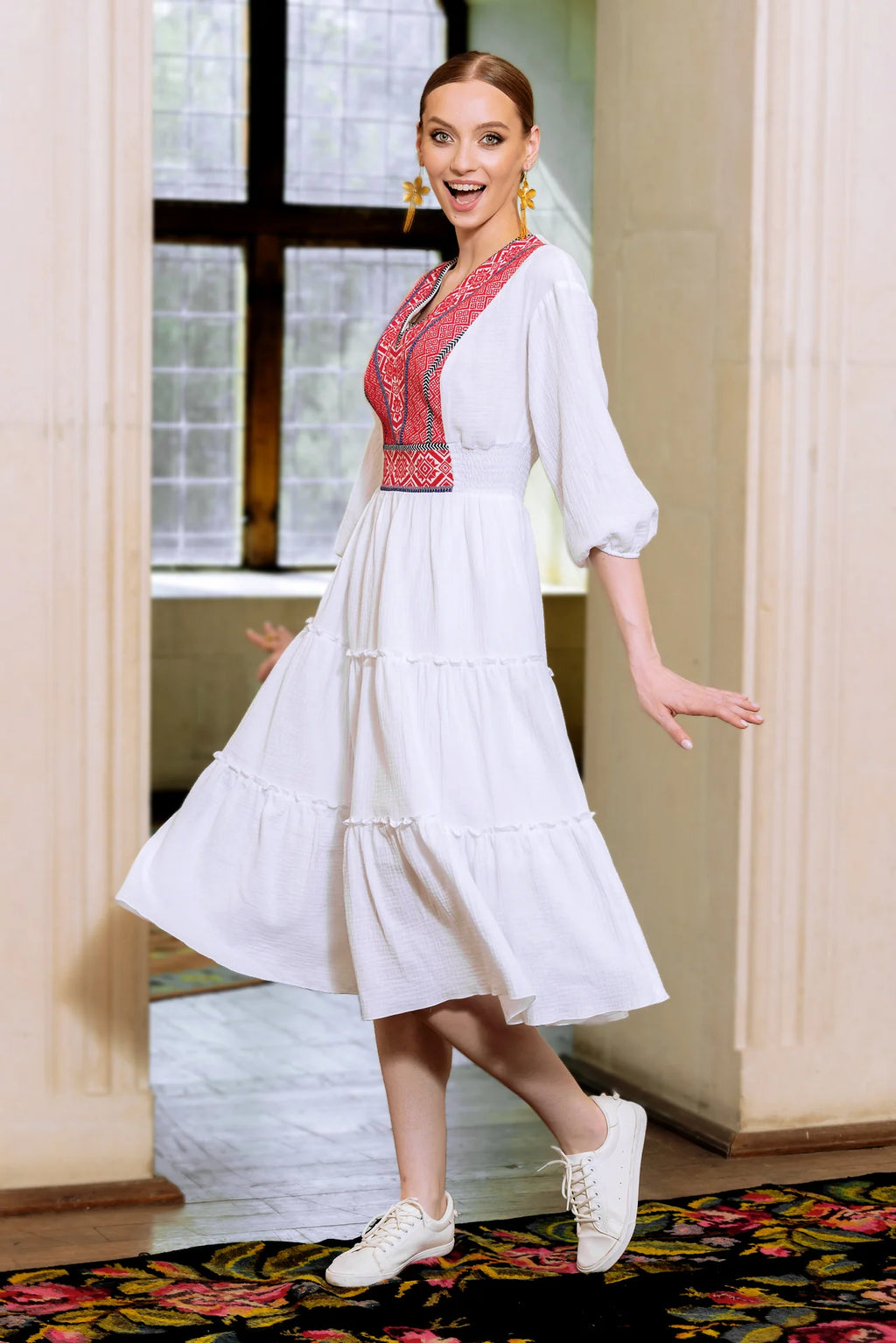 Rochia Euforia cu jacquard tesut rosu