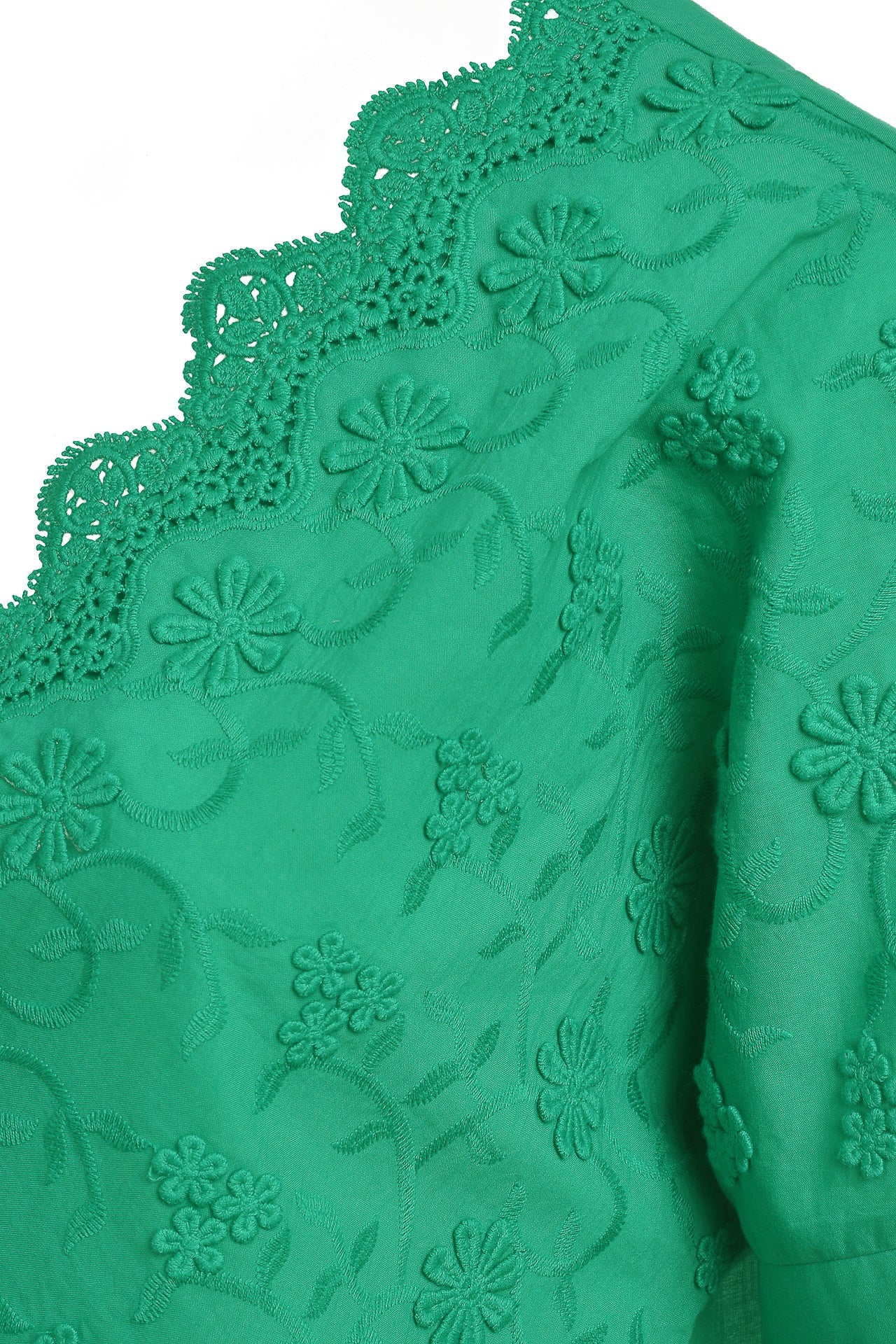 Bluză chimono verde din batist de bumbac și broderie tridimensională