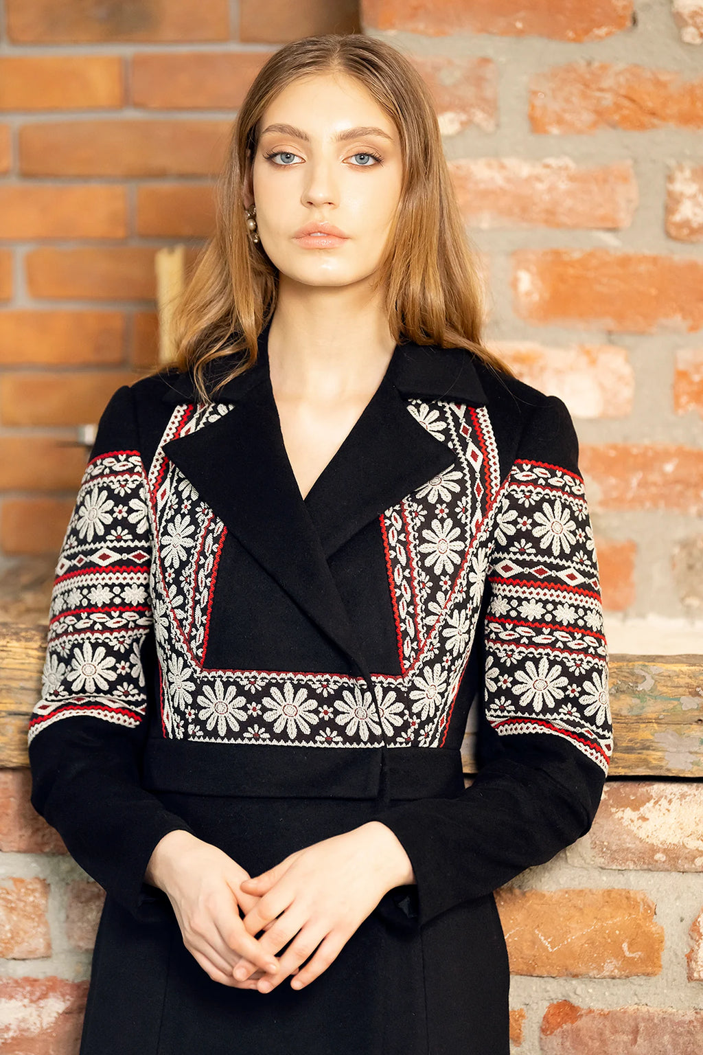Pardesiu Midi Din Stofa De Lana Si Jacquard Tesut Ecaterina