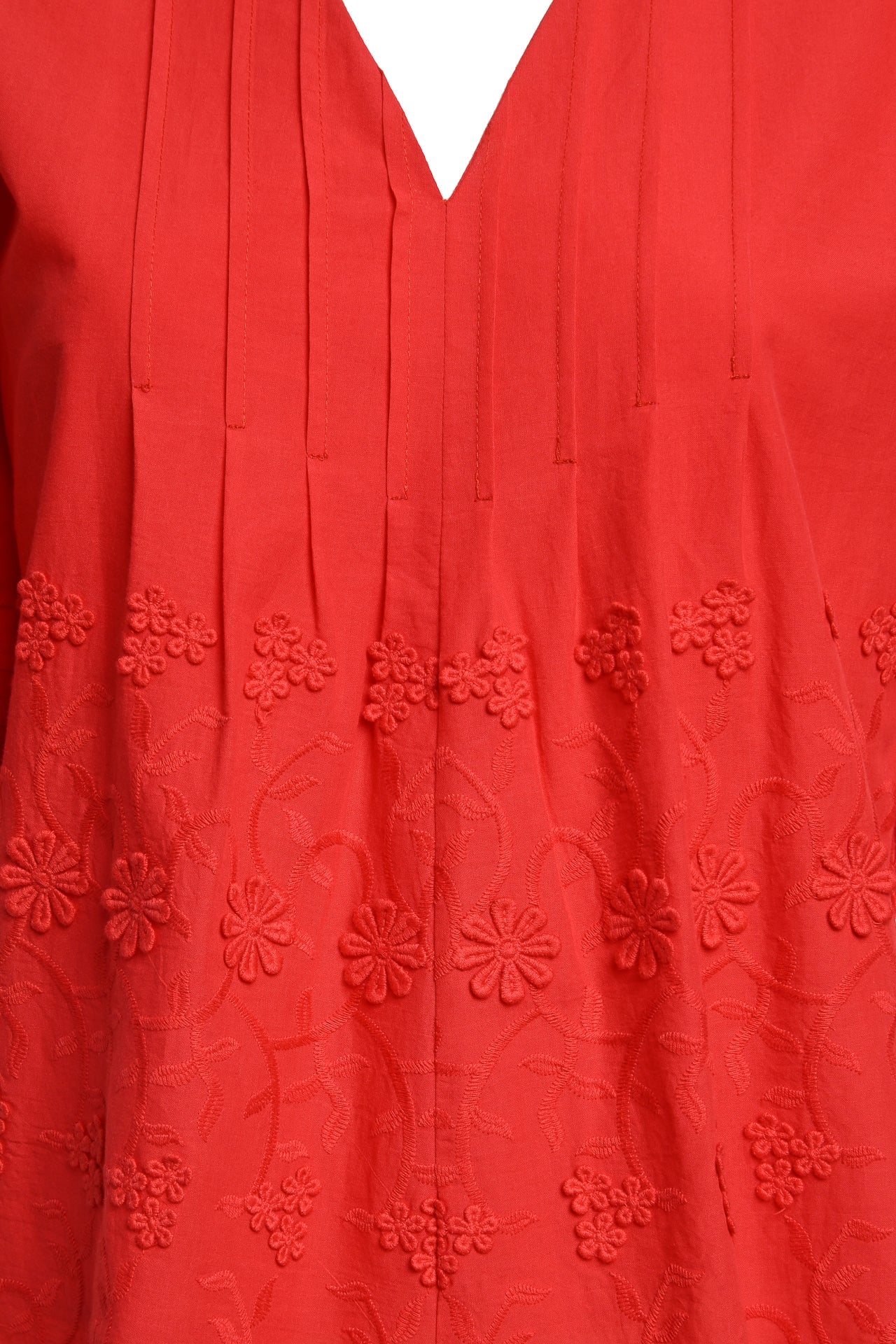Bluza kimono roșie din batist de bumbac și broderie tridimensională