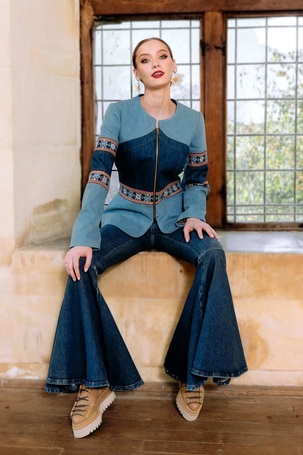 Sacou din Denim si Jacquard Etnic