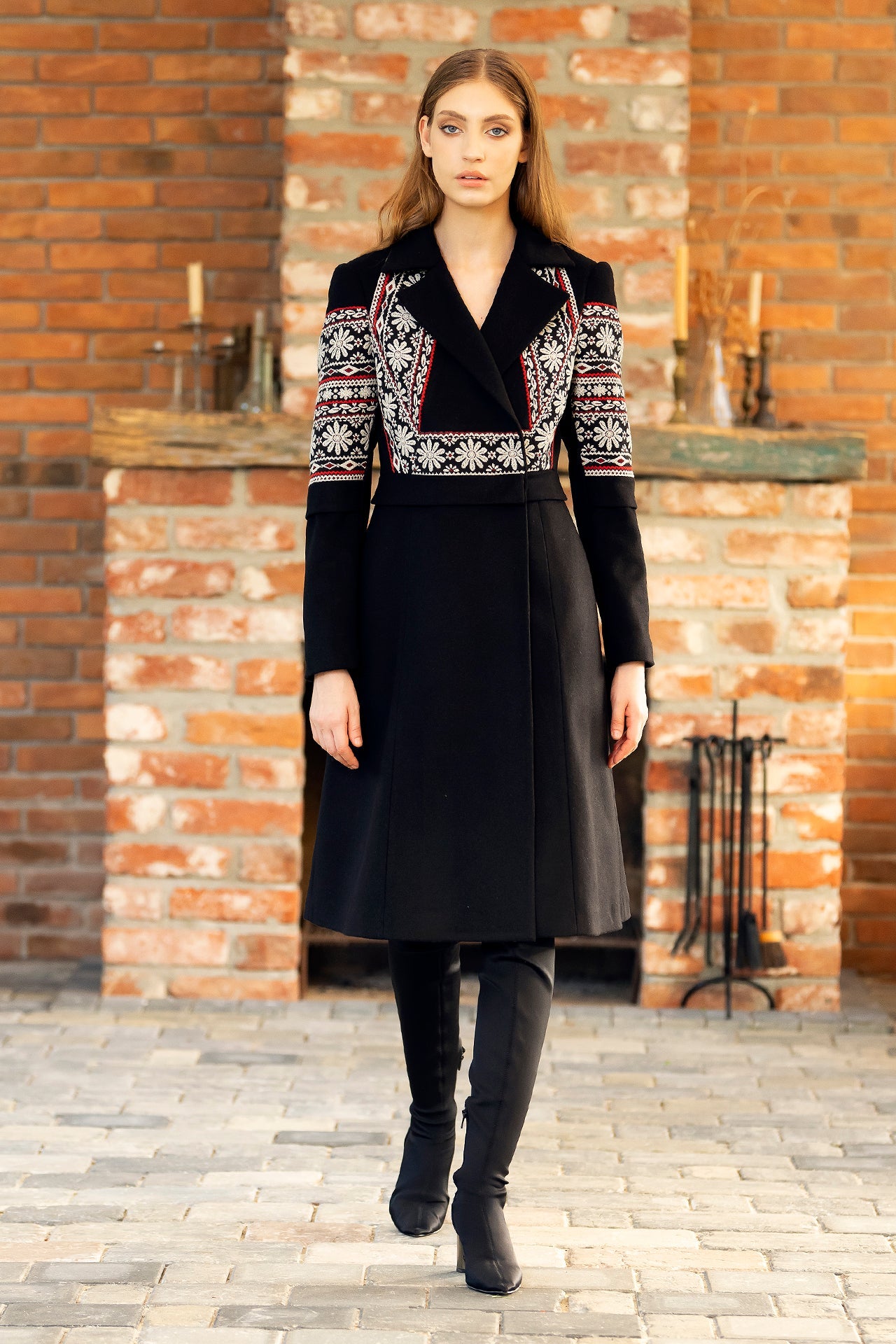 Pardesiu Midi Din Stofa De Lana Si Jacquard Tesut Ecaterina