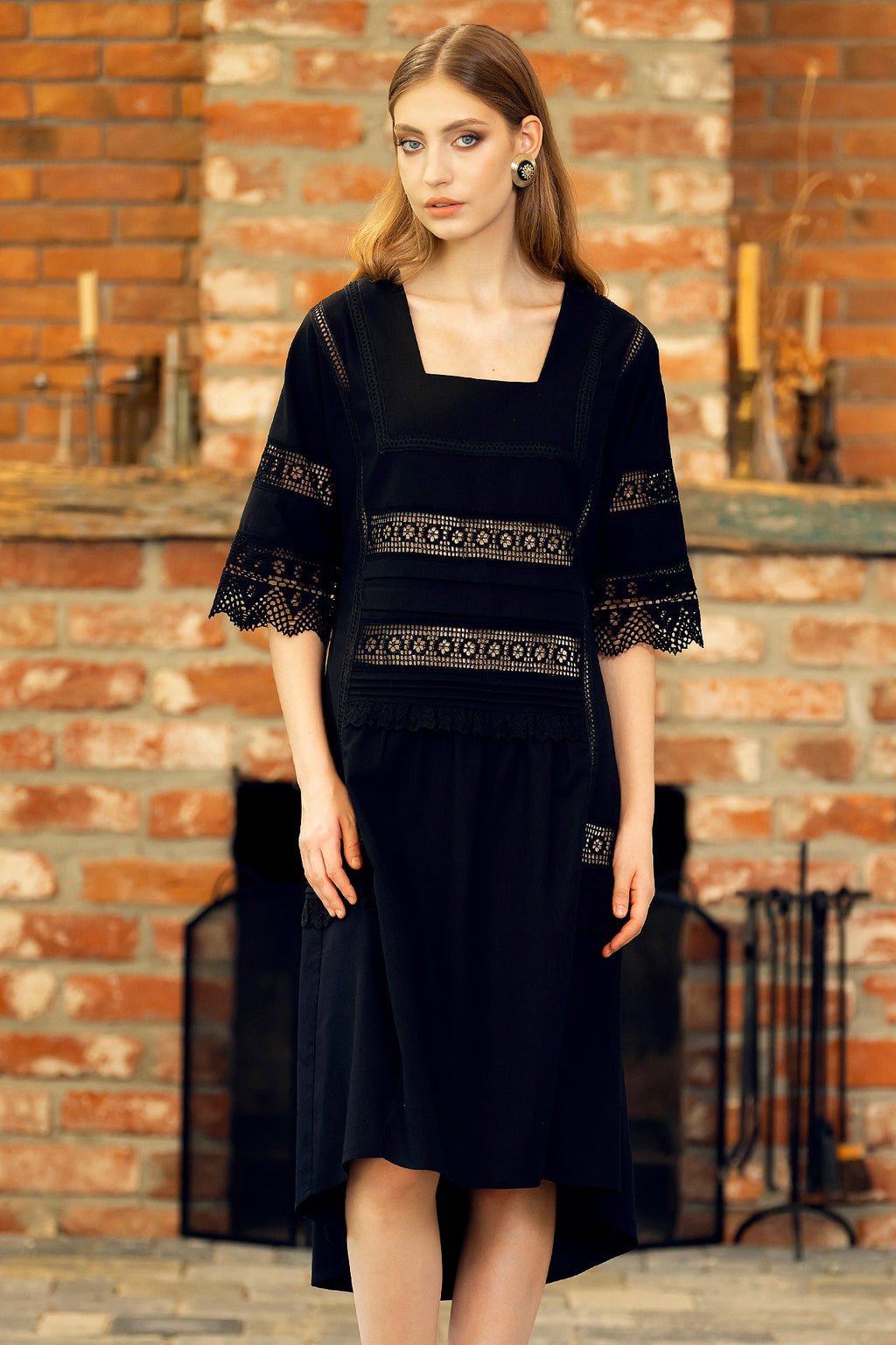 Rochie Neagra Din In Si Dantela Traditionala