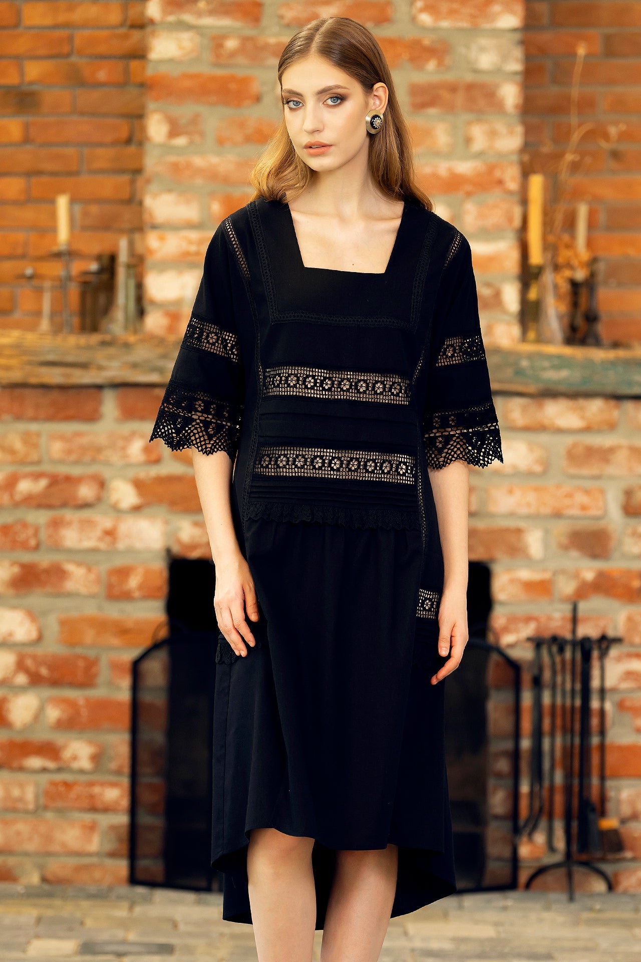 Rochie Neagra Din In Si Dantela Traditionala
