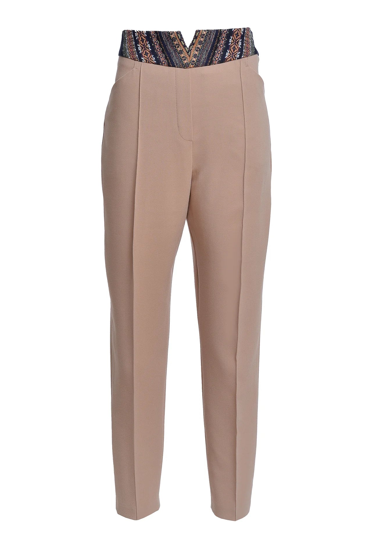 Pantaloni Pana din Stofa Crem cu Corseleta Din Jacquard Etnic