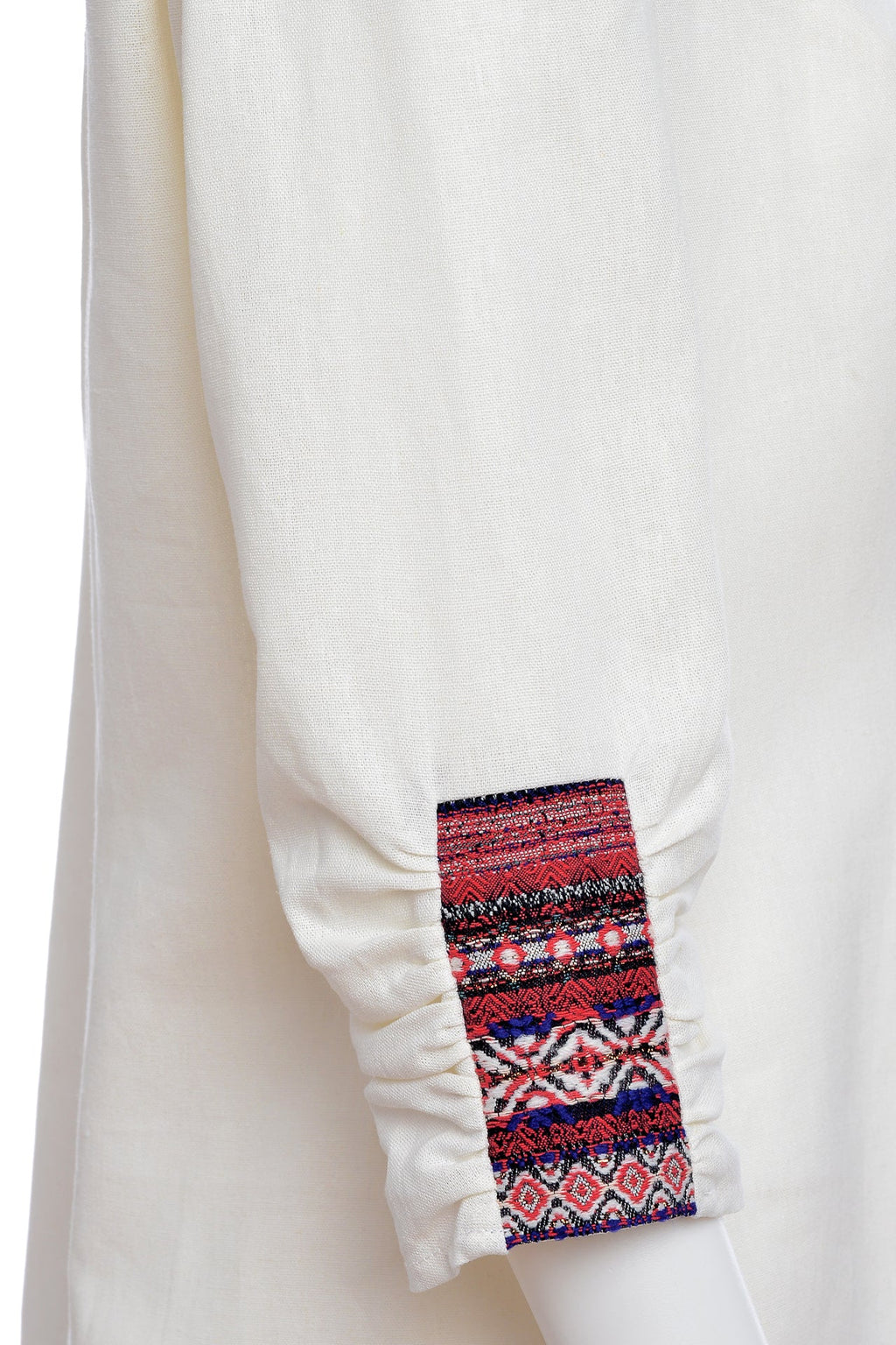 Camasa din In si Jacquard Etnic Rosu