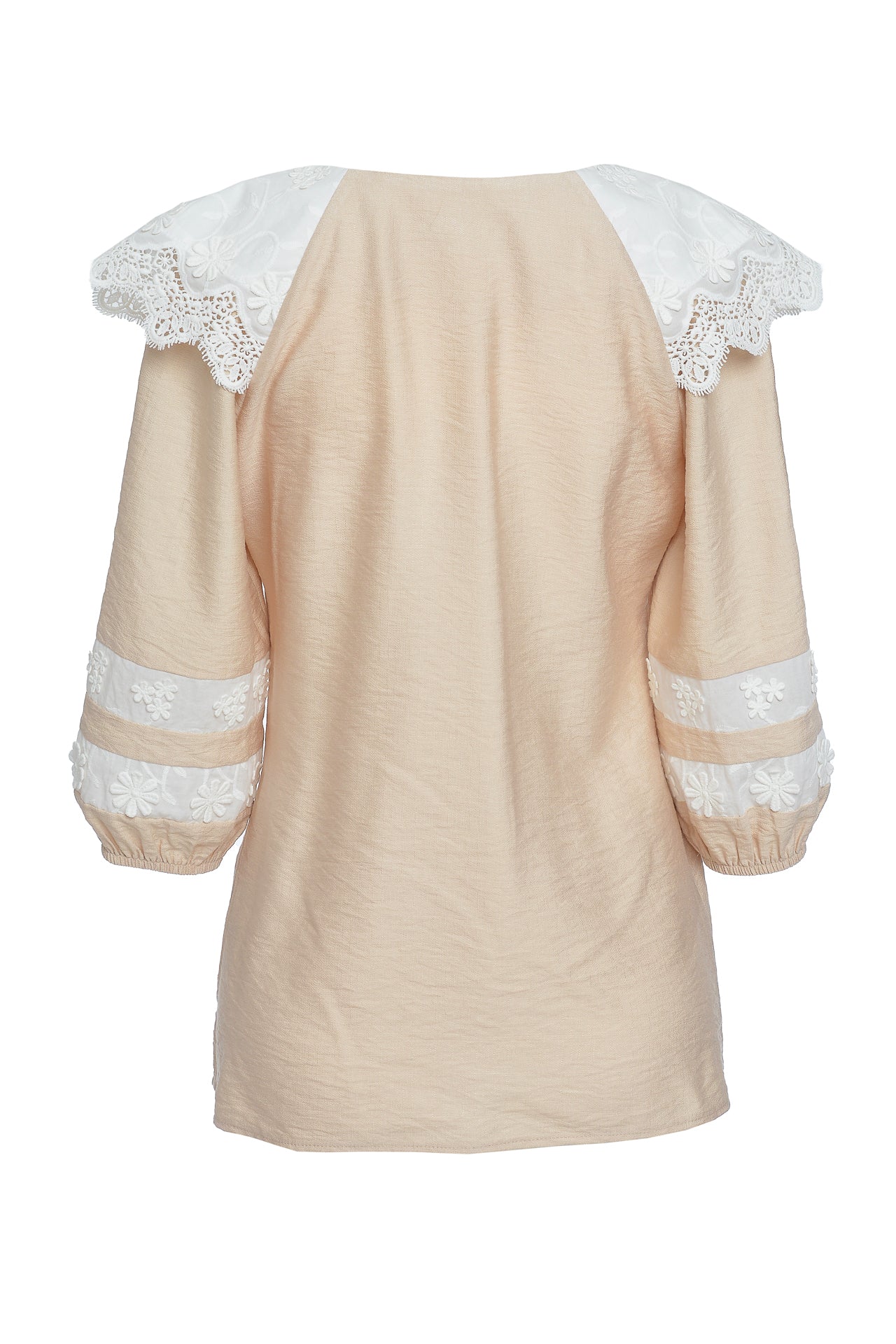 Bluza Crem Cu Guler Din Broderie Tridimensionala