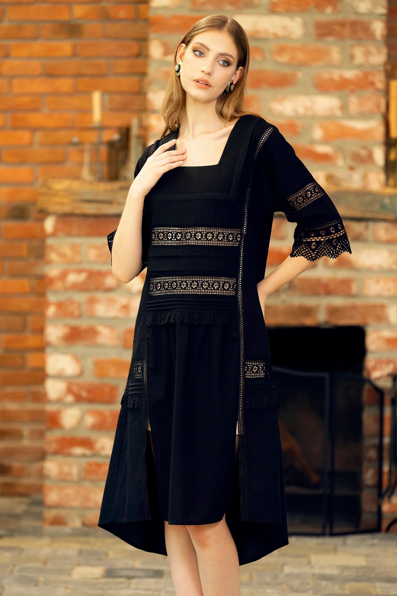 Rochie Neagra Din In Si Dantela Traditionala