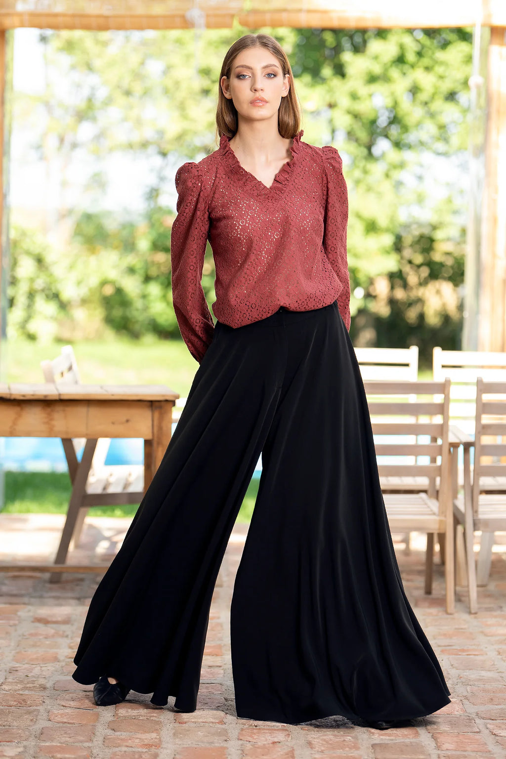 Bluza Caramizie Din Dantela De Bumbac Selina