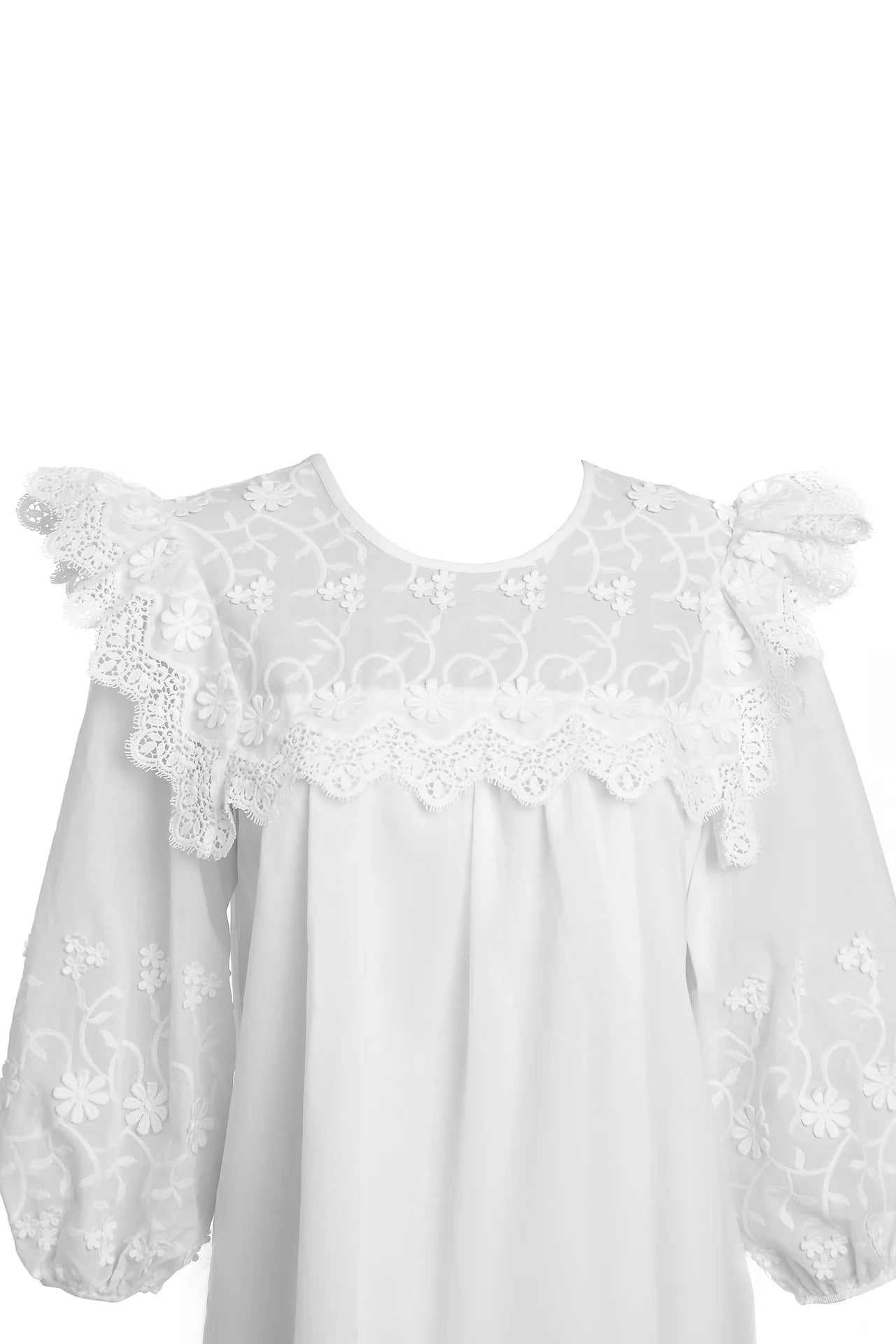 Bluza Alba Maramu cu Broderie Tridimensionala