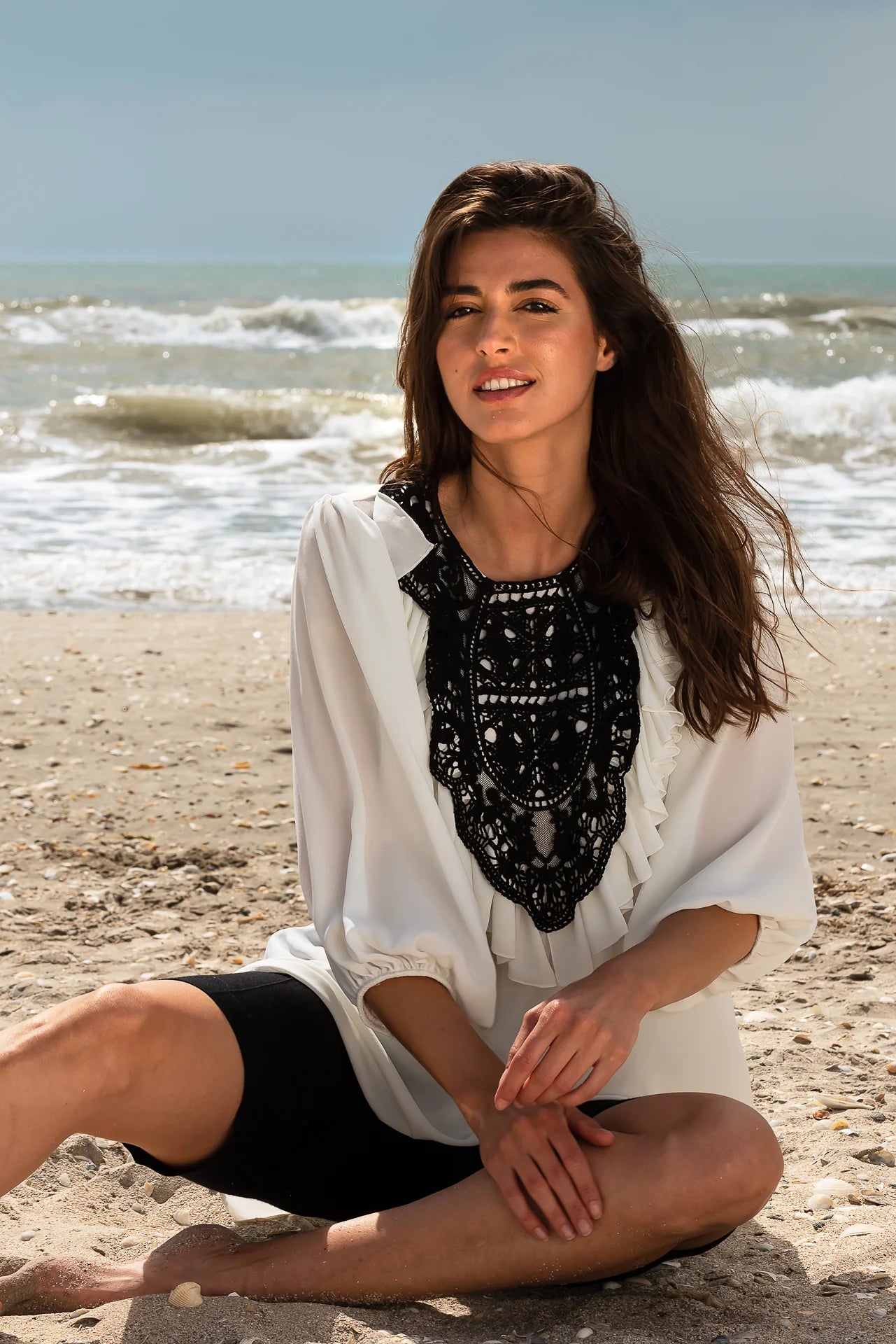 Bluza Alba Ariana cu Maneca Trei Sferturi