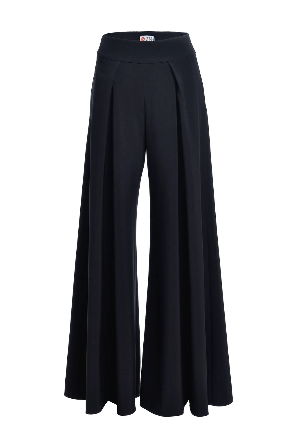 Pantaloni Lungi din Stofa Neagra cu Croiala Ampla si Slituri Frontale