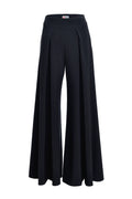 Pantaloni Lungi din Stofa Neagra cu Croiala Ampla si Slituri Frontale