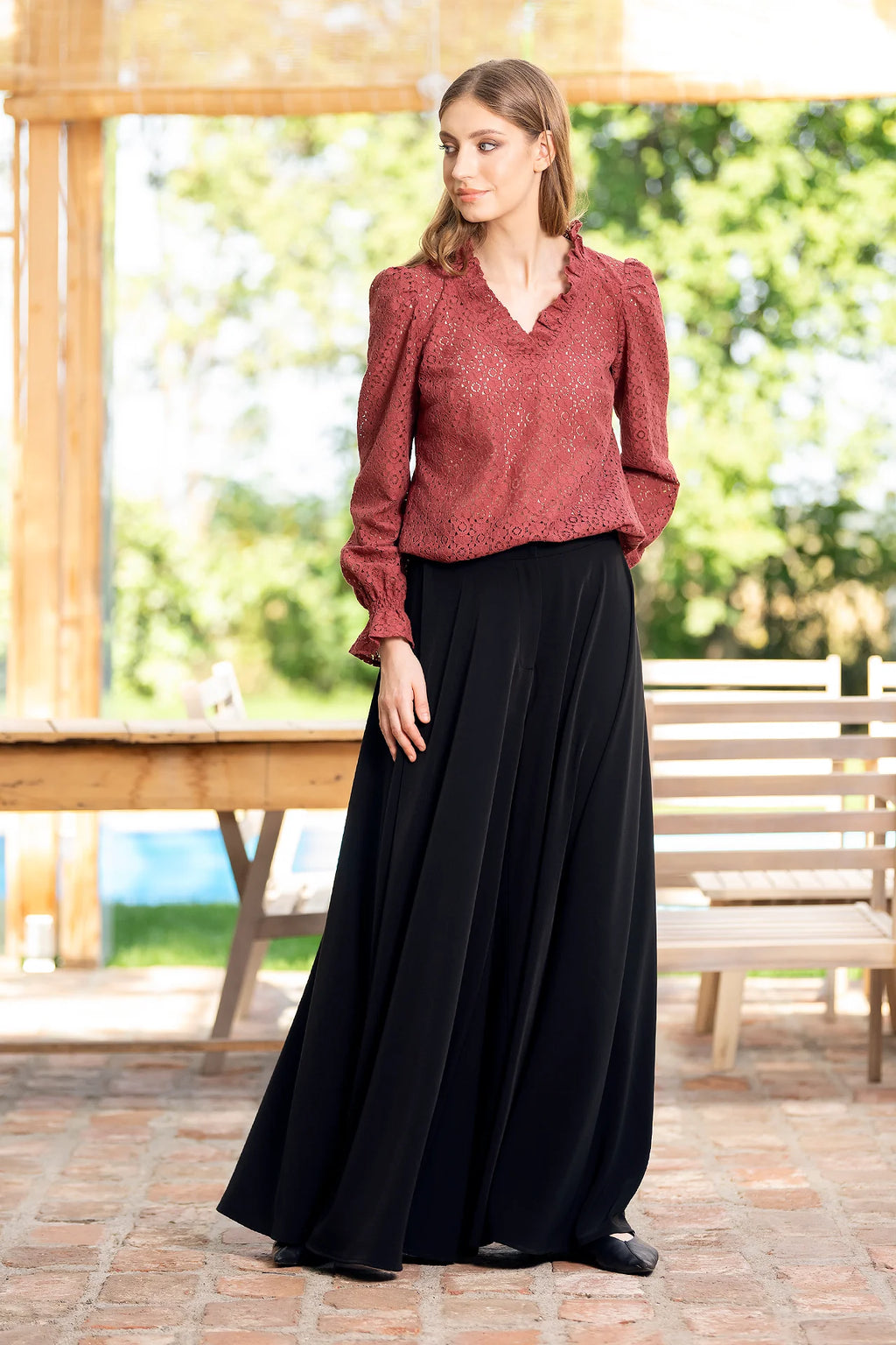 Bluza Caramizie Din Dantela De Bumbac Selina