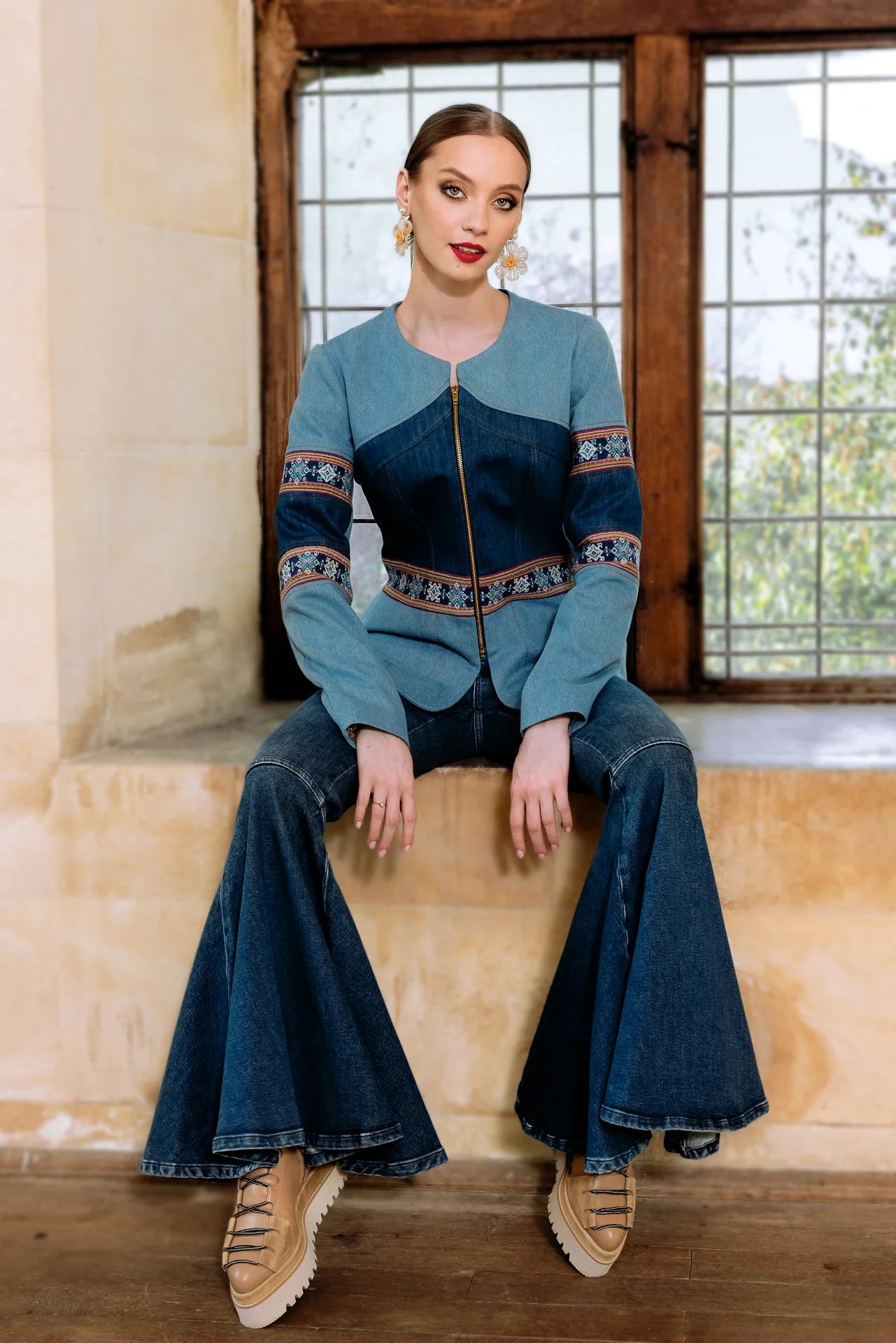 Sacou din Denim si Jacquard Etnic