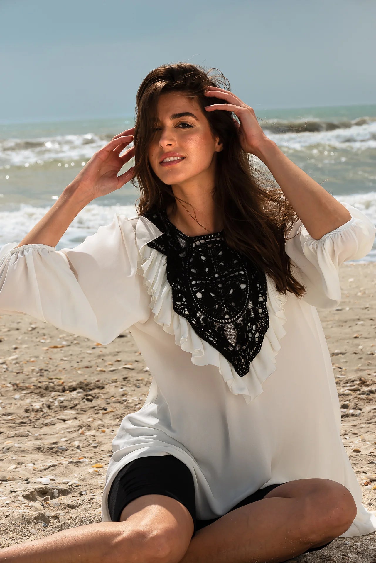 Bluza Alba Ariana cu Maneca Trei Sferturi