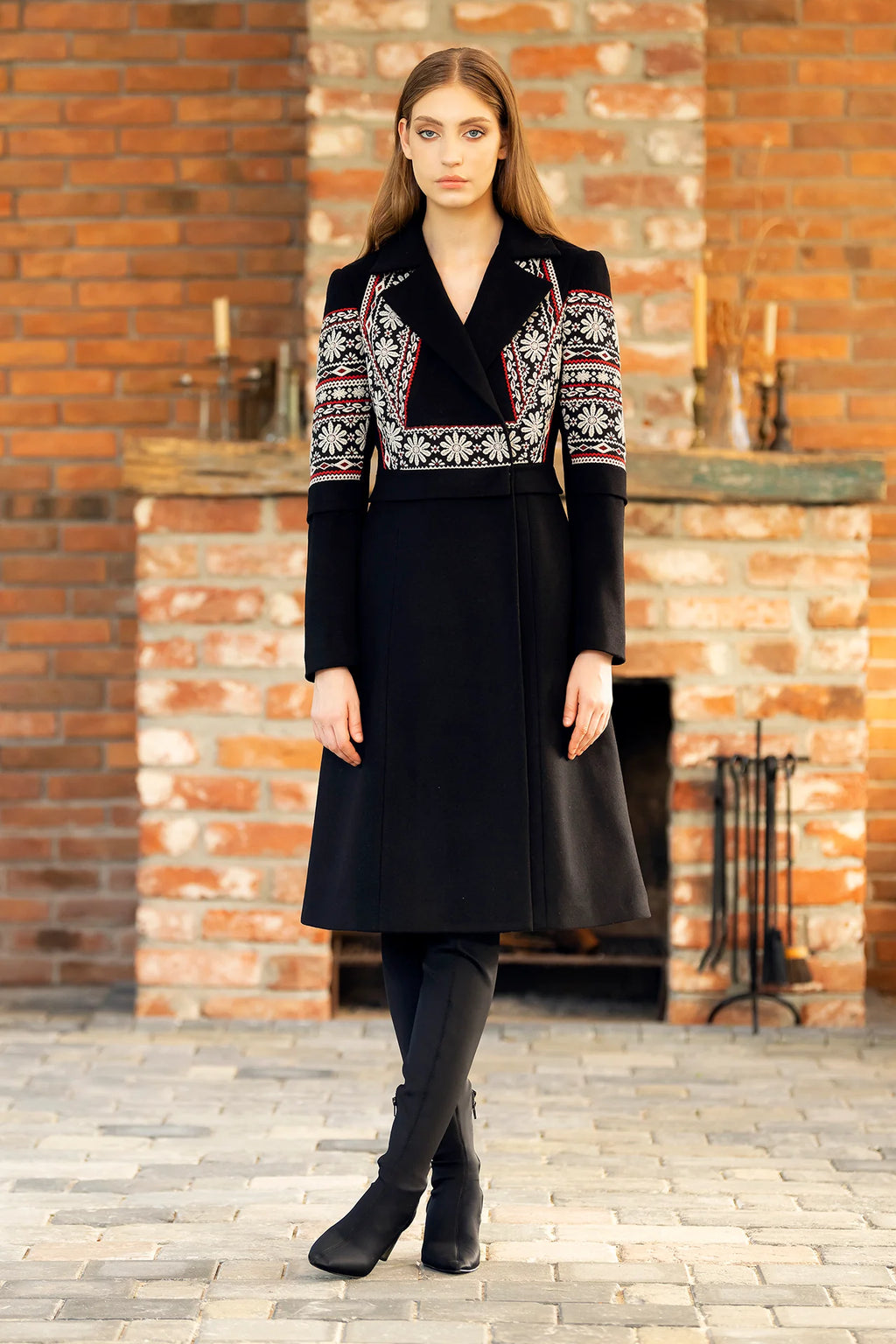Pardesiu Midi Din Stofa De Lana Si Jacquard Tesut Ecaterina