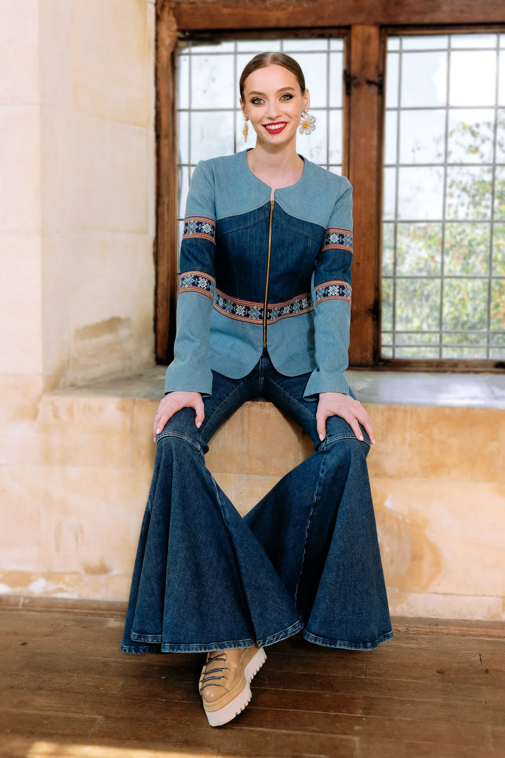 Sacou din Denim si Jacquard Etnic