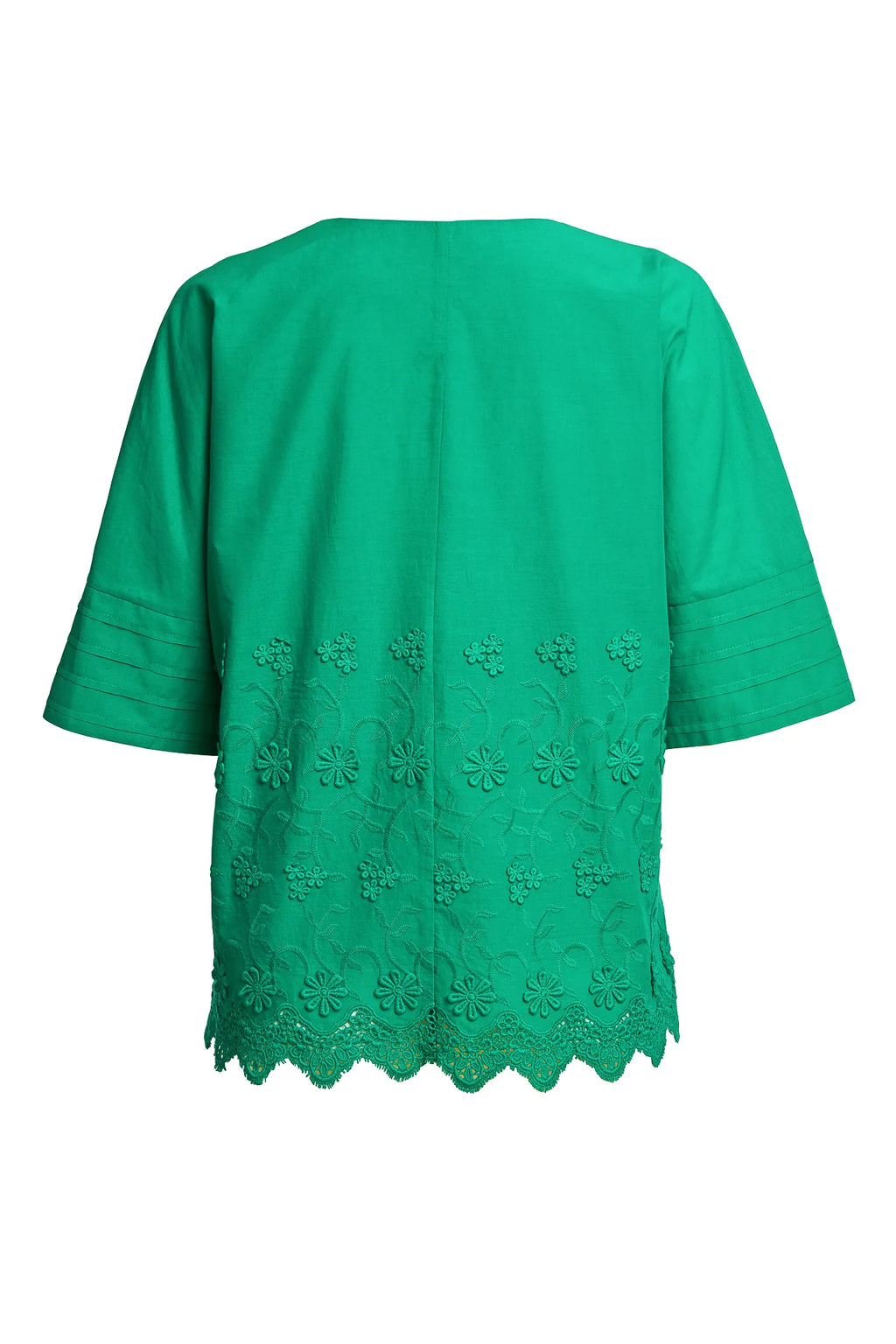 Bluza kimono verde din batist de bumbac și broderie tridimensională