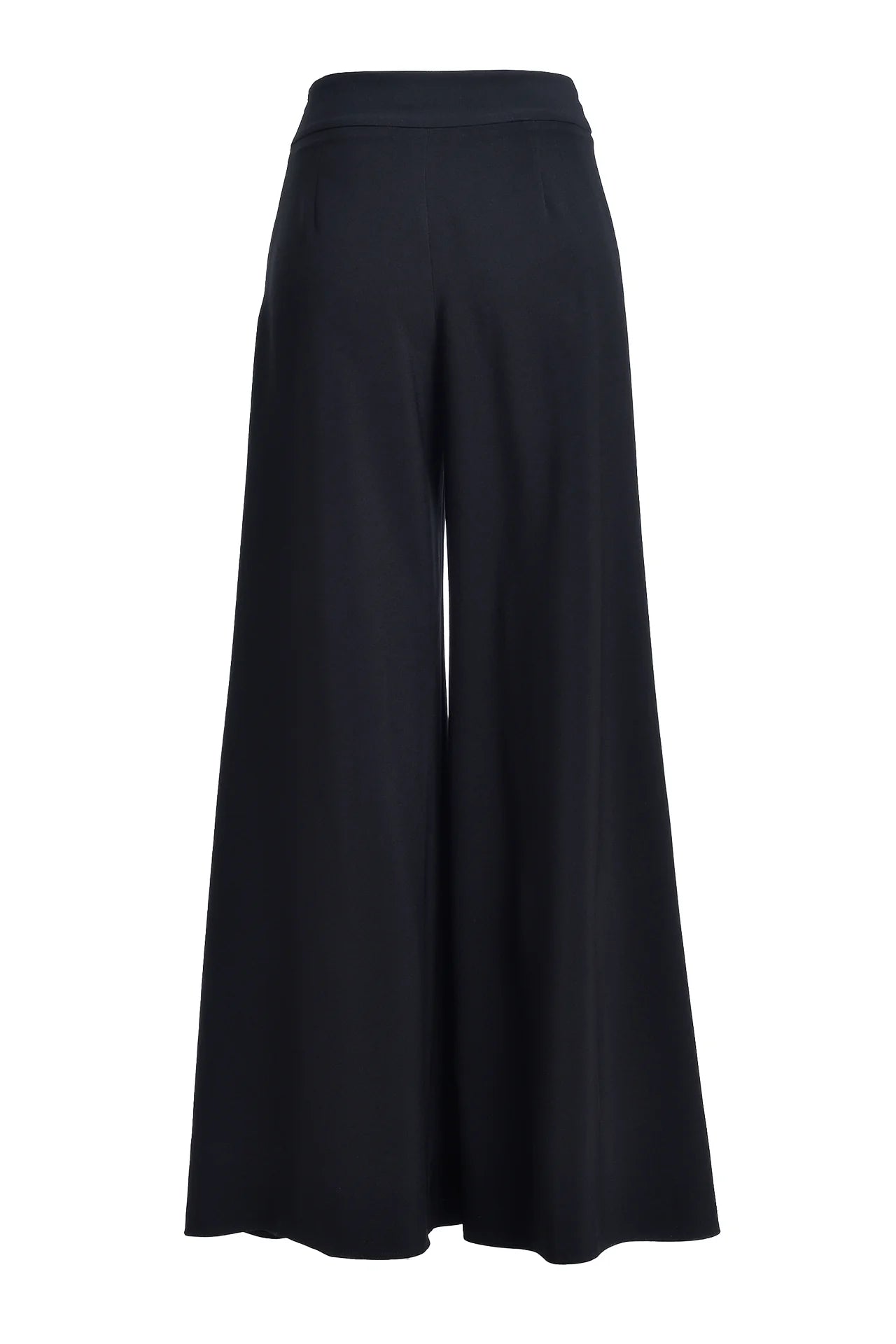 Pantaloni Lungi din Stofa Neagra cu Croiala Ampla si Slituri Frontale