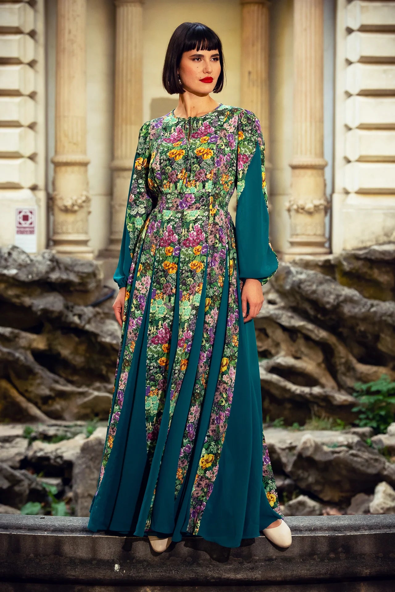 Rochie Statuara Verde cu Flori