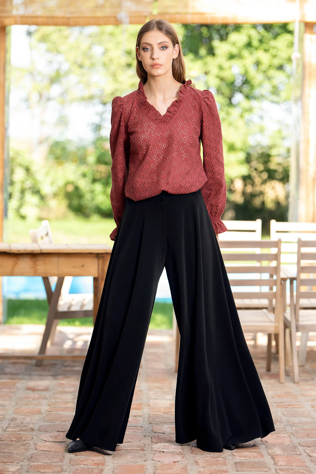 Bluza Caramizie Din Dantela De Bumbac Selina