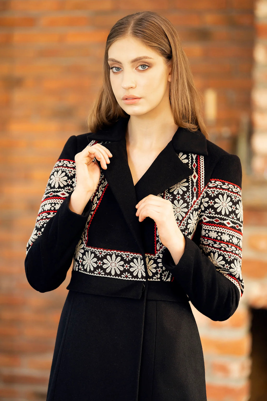 Pardesiu Lung Din Stofa De Lana Si Jacquard Tesut Carina