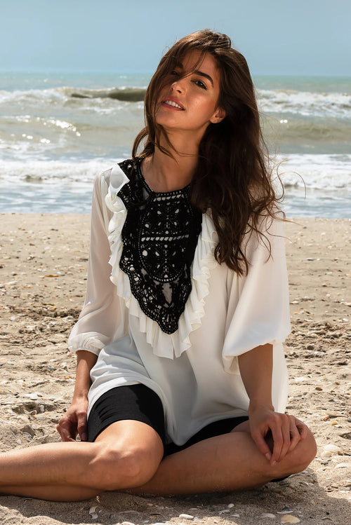 Bluza Alba Ariana cu Maneca Trei Sferturi