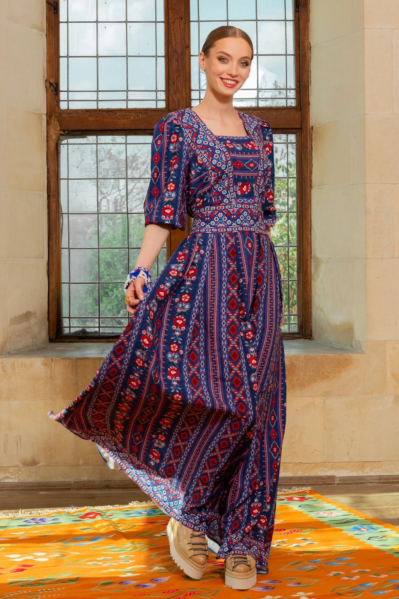 Rochia Bleumarin Lunga Boho Chic