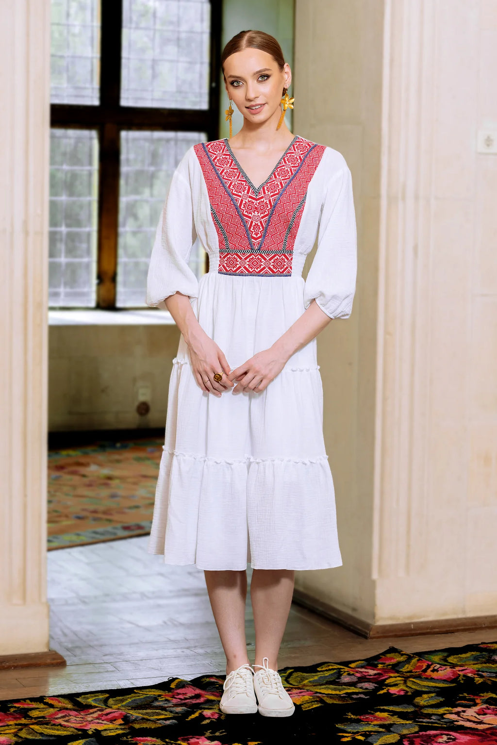 Rochia Euforia cu jacquard tesut rosu