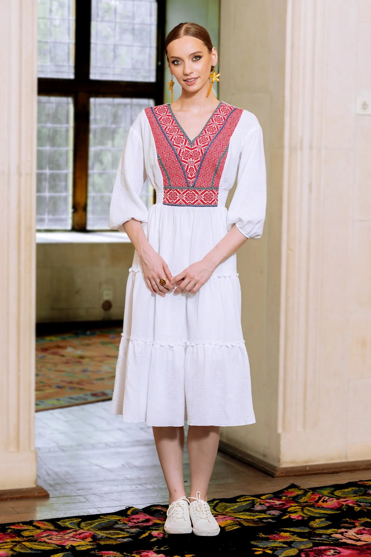 Rochia Euforia cu jacquard tesut rosu