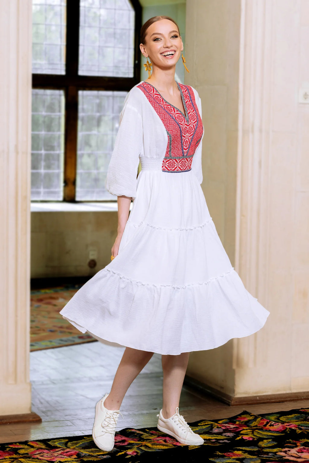 Rochia Euforia cu jacquard tesut rosu